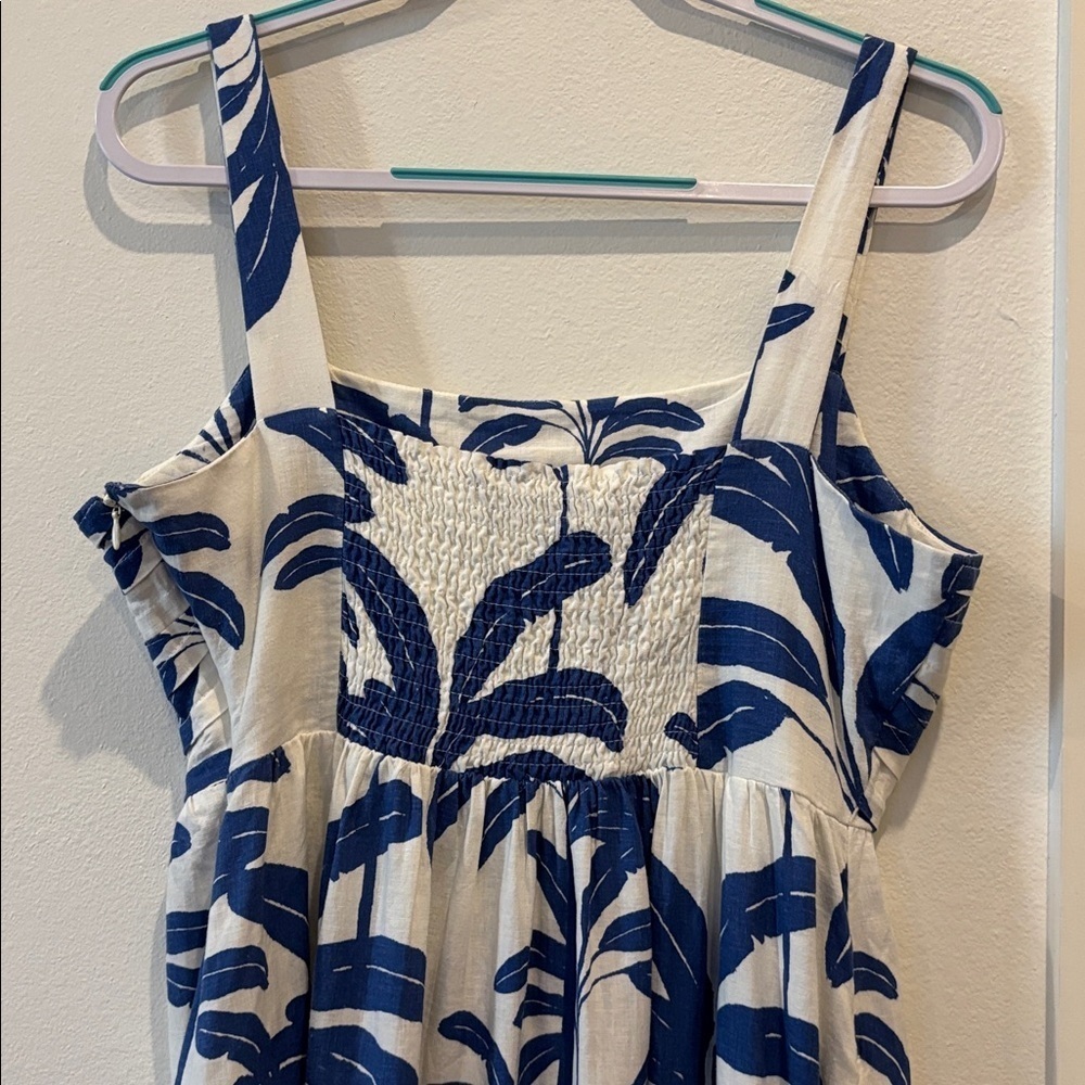 Tahari Linen Blend White Blue Midi Dress Size 10 - Picture 5 of 11